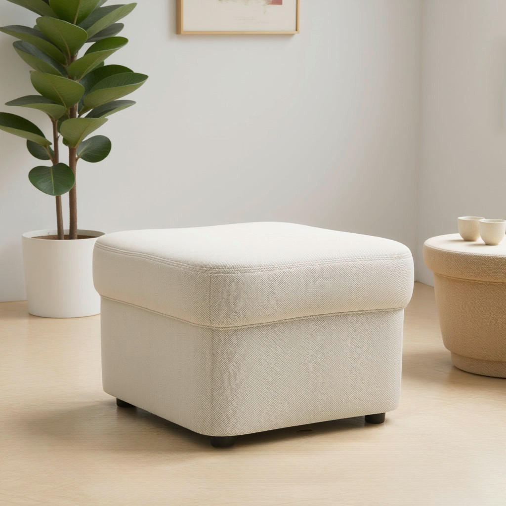 HOCKER FLORES FK Mikrofaser Creme  - Creme/Schwarz, KONVENTIONELL, Kunststoff/Textil (60/42/60cm) - MID.YOU