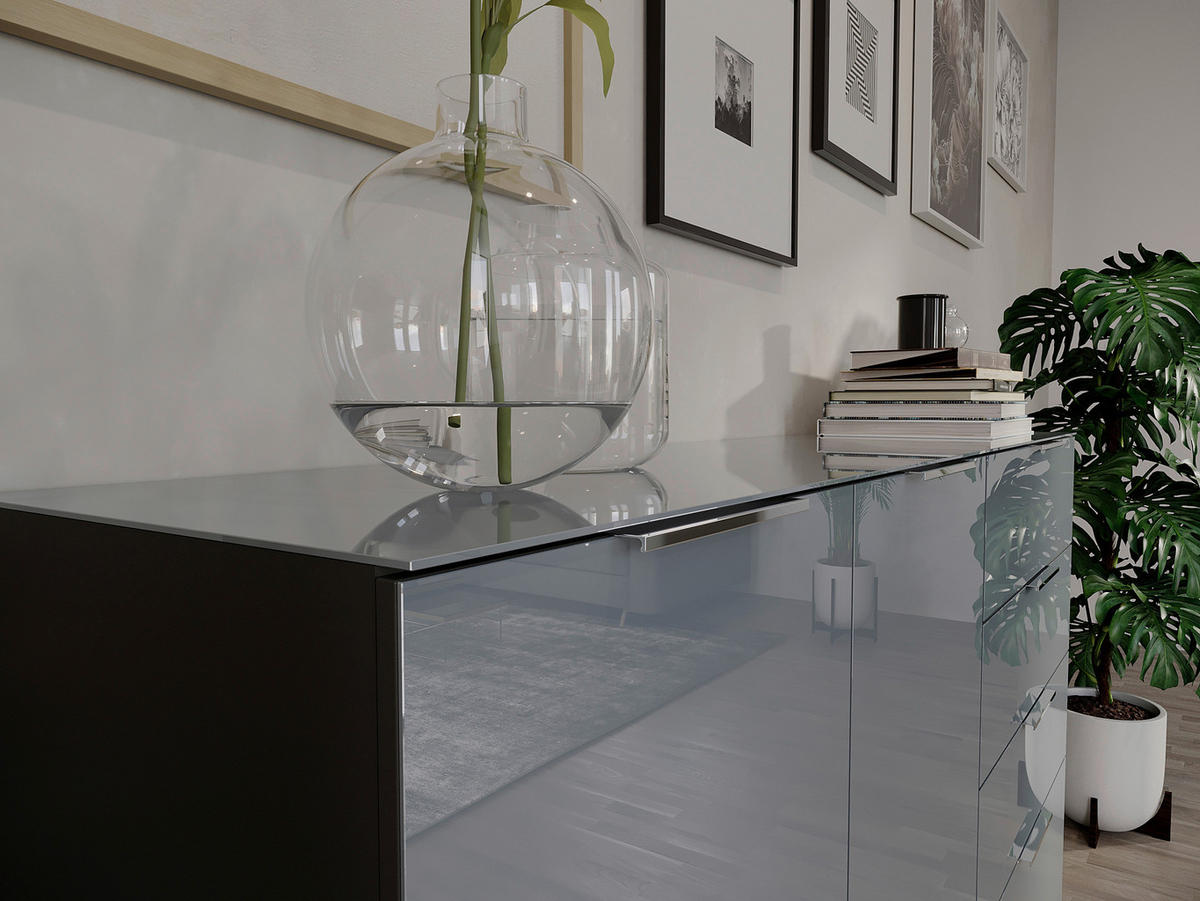 TÁLALÓSZEKRÉNY 134/102/42 cm  - ezüst/grafitszürke, Modern, műanyag/faalapú anyag (134/102/42cm) - Premium Living