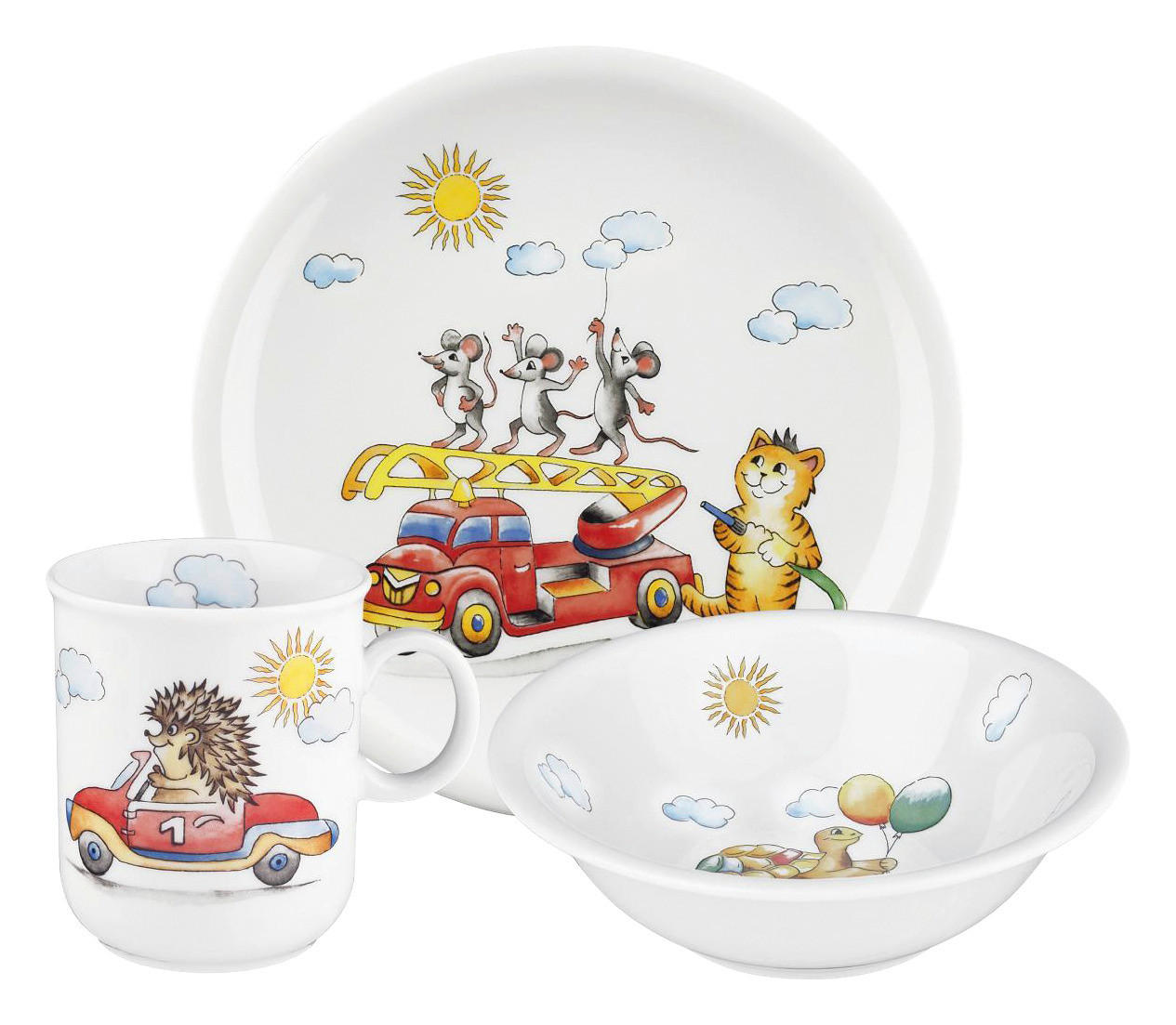KINDERGESCHIRRSET KINDERTRÄUME Porzellan 3-teilig  - Rot/Multicolor, Design, Keramik - Seltmann Weiden