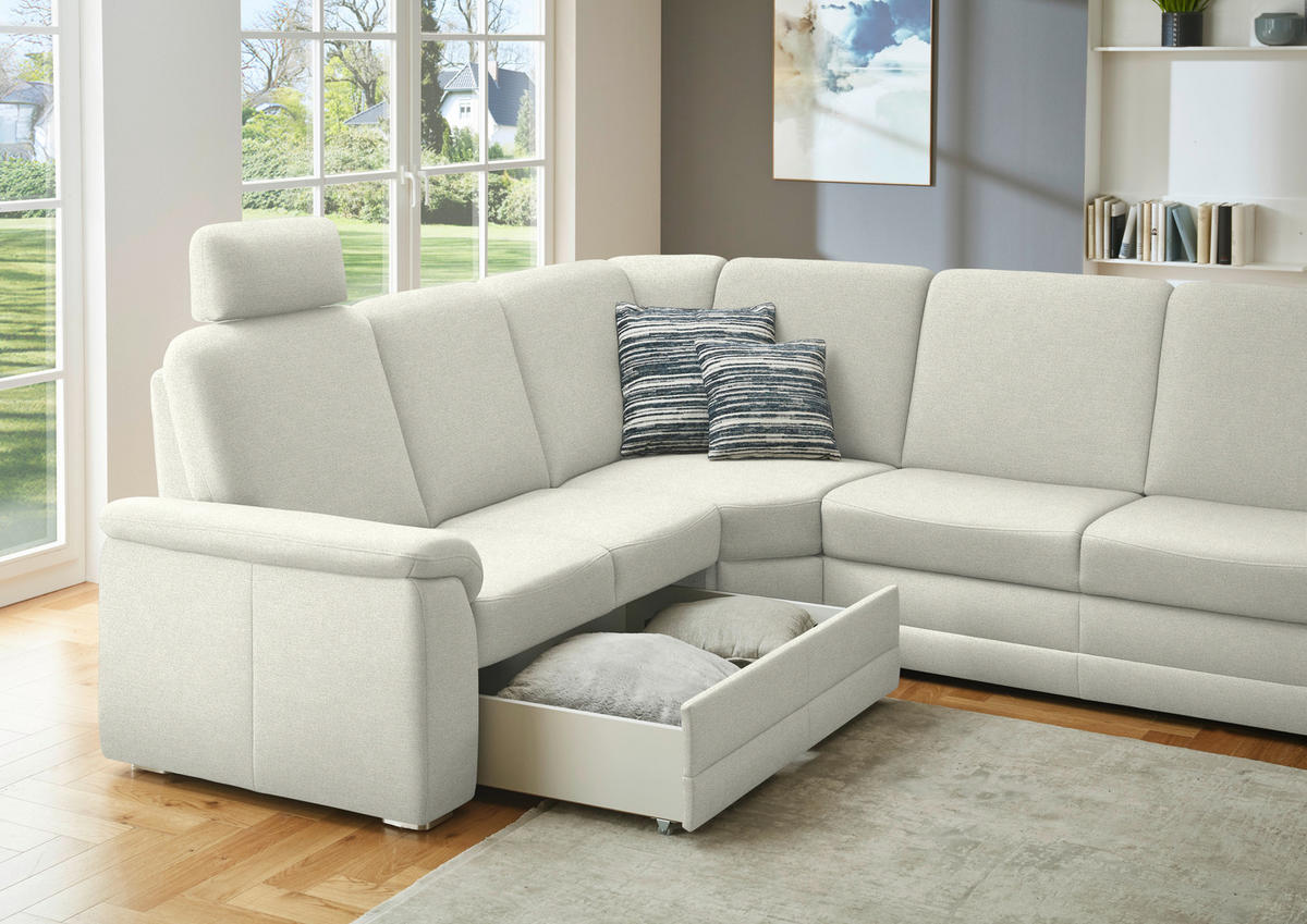 WOHNLANDSCHAFT  in Chenille Creme  - Creme/Alufarben, KONVENTIONELL, Holz/Textil (235/329/160cm) - Beldomo Comfort
