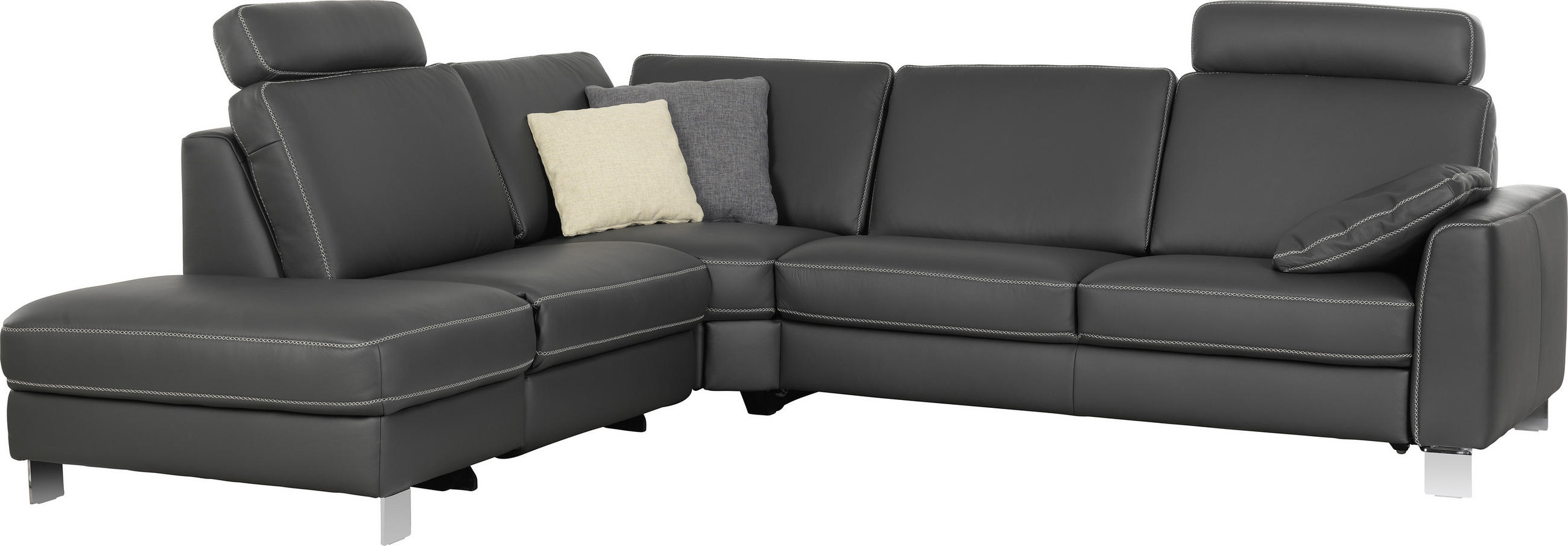 ECKSOFA in Echtleder Anthrazit  - Chromfarben/Anthrazit, Design, Leder/Metall (245/272cm) - Valdera