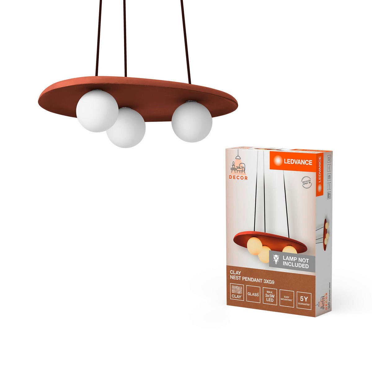 PENDELLEUCHTE 50/38,5/150 cm  - Braun, Natur, Glas/Stein (50/38,5/150cm) - Ledvance