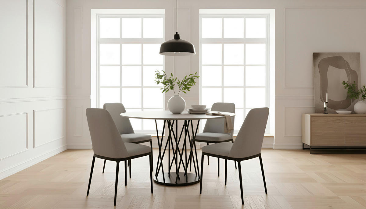 ESSTISCH 120/120/76 cm  Metall, Keramik rund Grau, Schwarz  - Schwarz/Grau, Design, Keramik/Metall (120/120/76cm) - Stylife