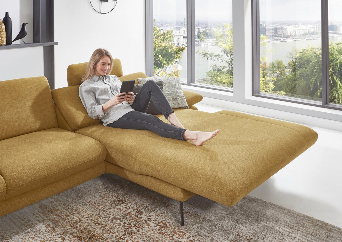 ECKSOFA in Chenille Currygelb  - Currygelb/Schwarz, Design, Textil/Metall (310/180cm) - Dieter Knoll