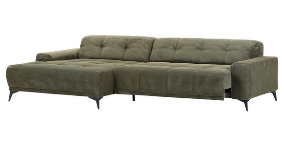 ECKSOFA Dunkelgrün Cord  - Dunkelgrün/Schwarz, KONVENTIONELL, Textil/Metall (165/295cm) - Carryhome