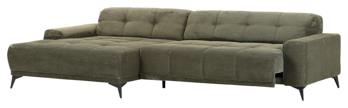 ECKSOFA in Cord Dunkelgrün  165/295 cm  - Dunkelgrün/Schwarz, KONVENTIONELL, Textil/Metall (165/295cm) - Carryhome
