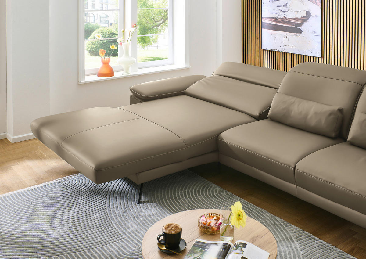 ECKSOFA in Echtleder Hellbraun  - Hellbraun/Schwarz, Design, Leder/Metall (193/332cm) - Dieter Knoll