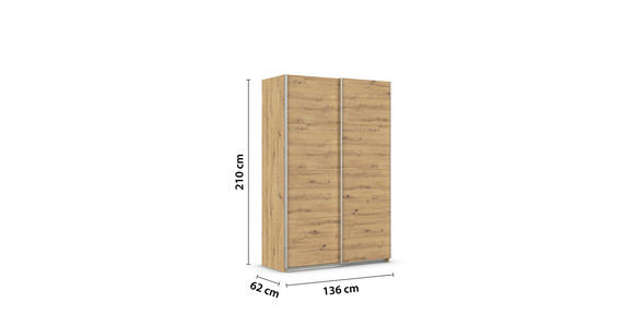 SCHWEBETÜRENSCHRANK  in Eiche Artisan  - Alufarben/Eiche Artisan, KONVENTIONELL, Holzwerkstoff/Metall (136/210/62cm) - Xora