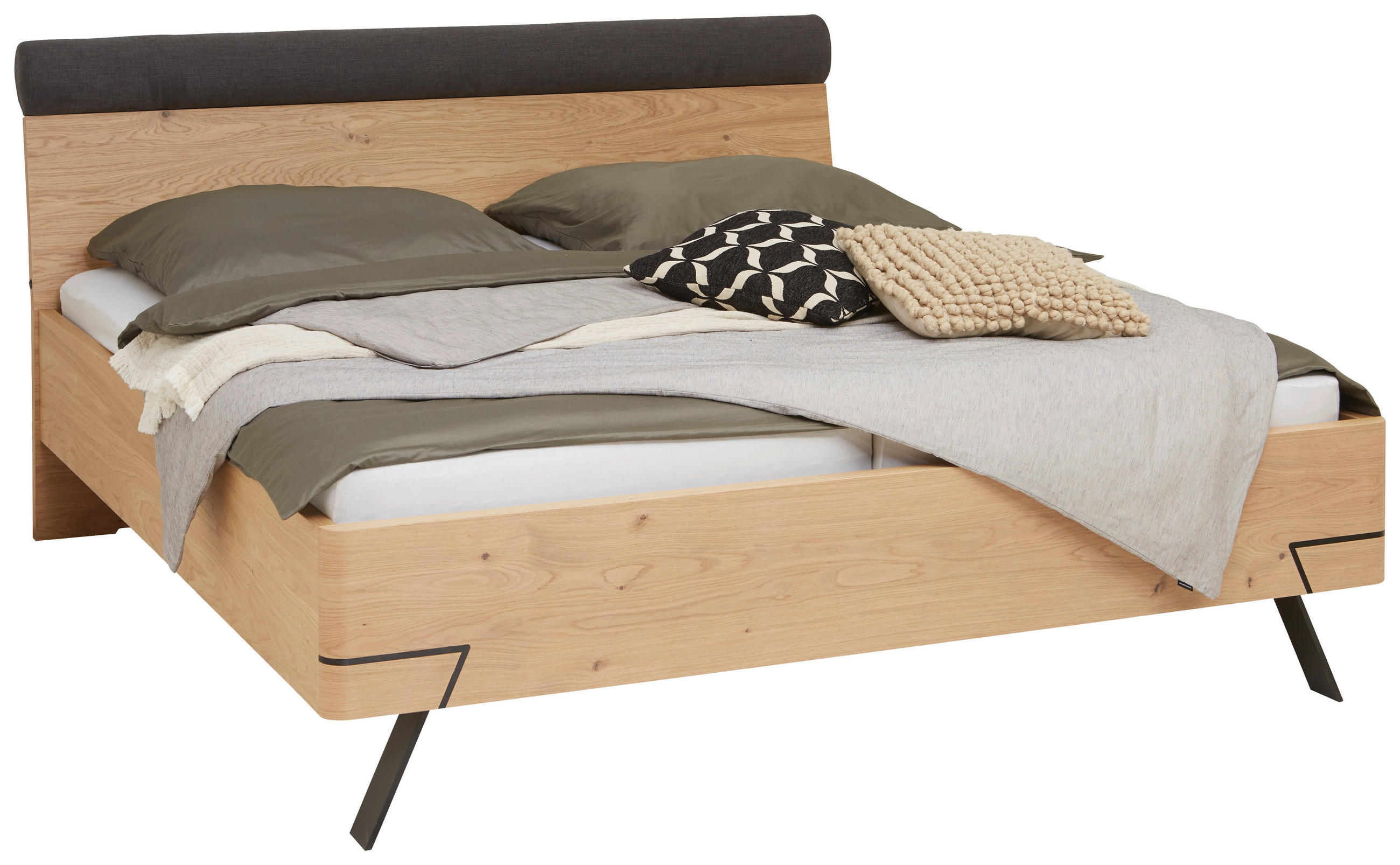 BETT 180/200 cm,  in Anthrazit, Eichefarben,  - Eichefarben/Anthrazit, KONVENTIONELL, Holz/Metall (180/200cm) - Dieter Knoll
