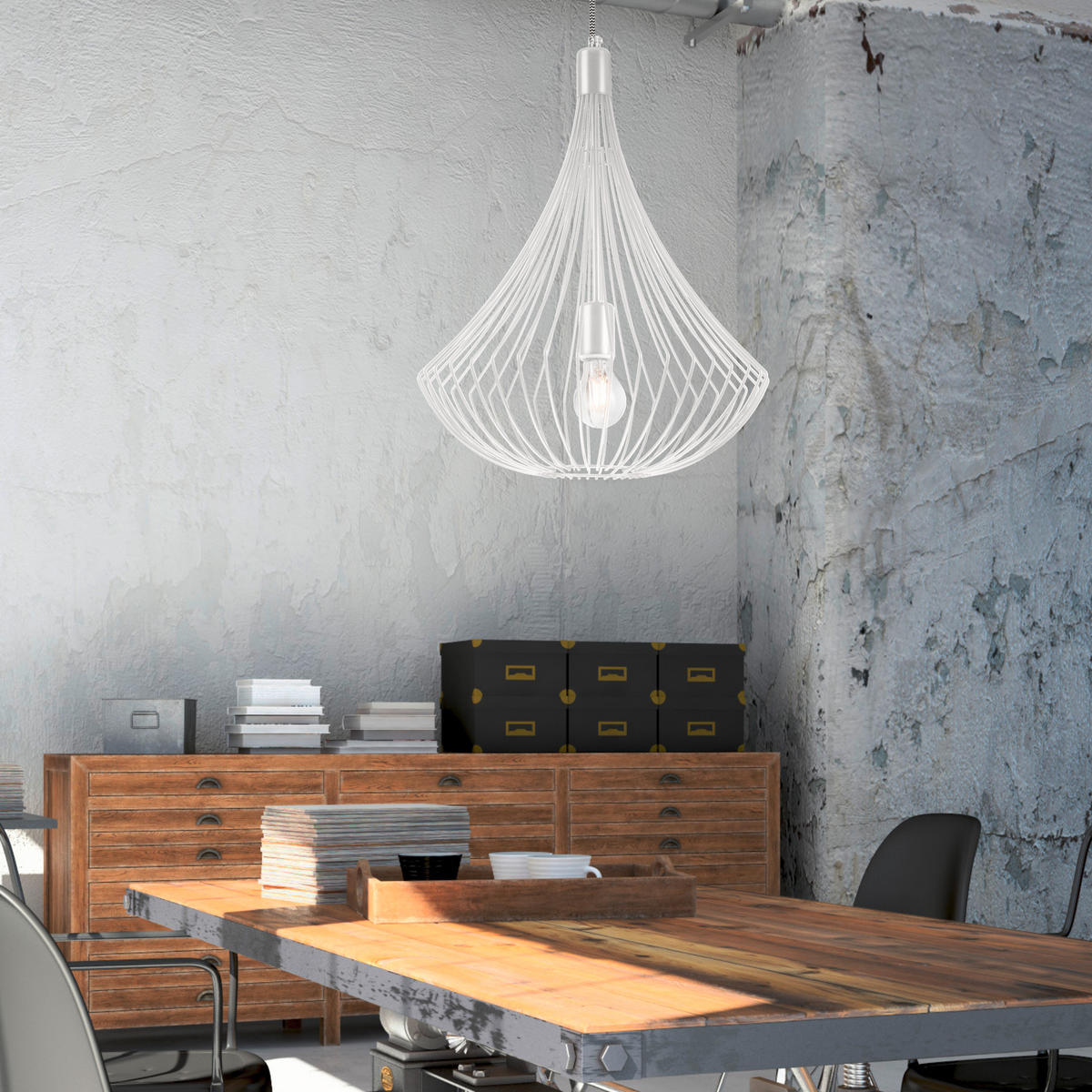 HÄNGELEUCHTE Balerina 90/38/90 cm   - Weiß Hochglanz, Design, Metall (90/38/90cm)