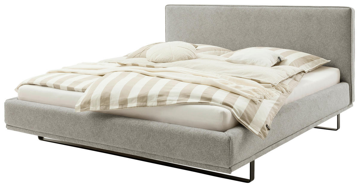 POLSTERBETT Matratze, Lattenrost Hellgrau 180/200 cm  - Birkefarben/Buchefarben, Design, Holz/Textil (180/200cm) - Schöner Wohnen