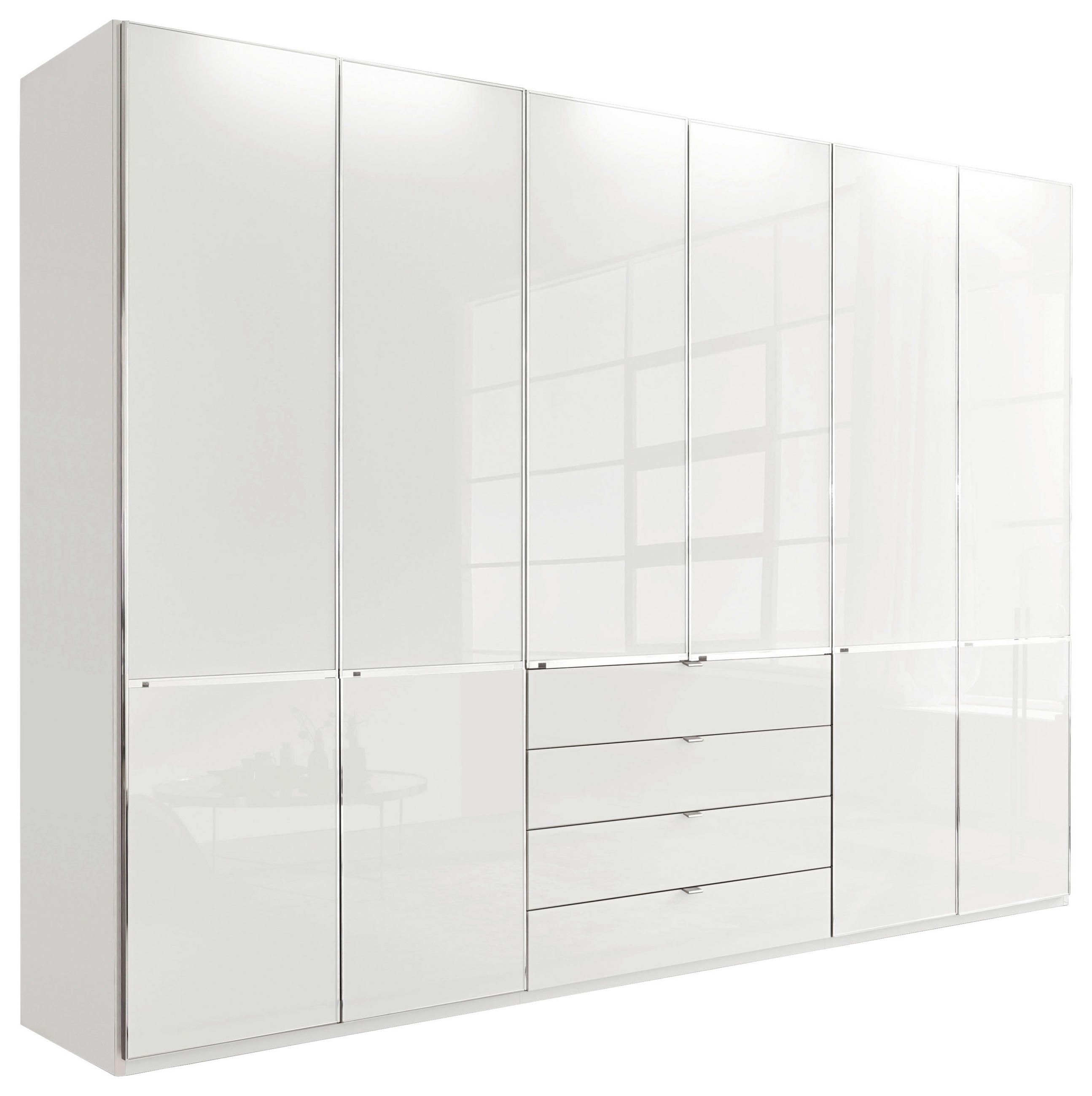 KLEIDERSCHRANK 300/216/62 cm 6-türig Weiß  - Chromfarben/Weiß, Design, Glas/Holzwerkstoff (300/216/62cm) - Novel