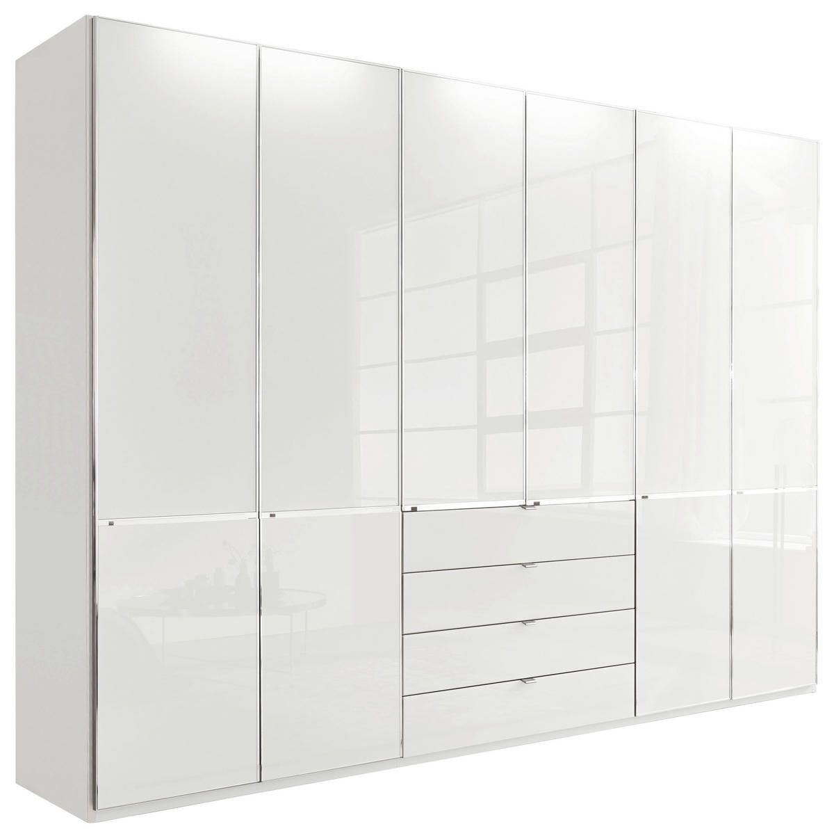 KLEIDERSCHRANK 300/216/62 cm 6-türig Weiß  - Chromfarben/Weiß, Design, Glas/Holzwerkstoff (300/216/62cm) - Novel