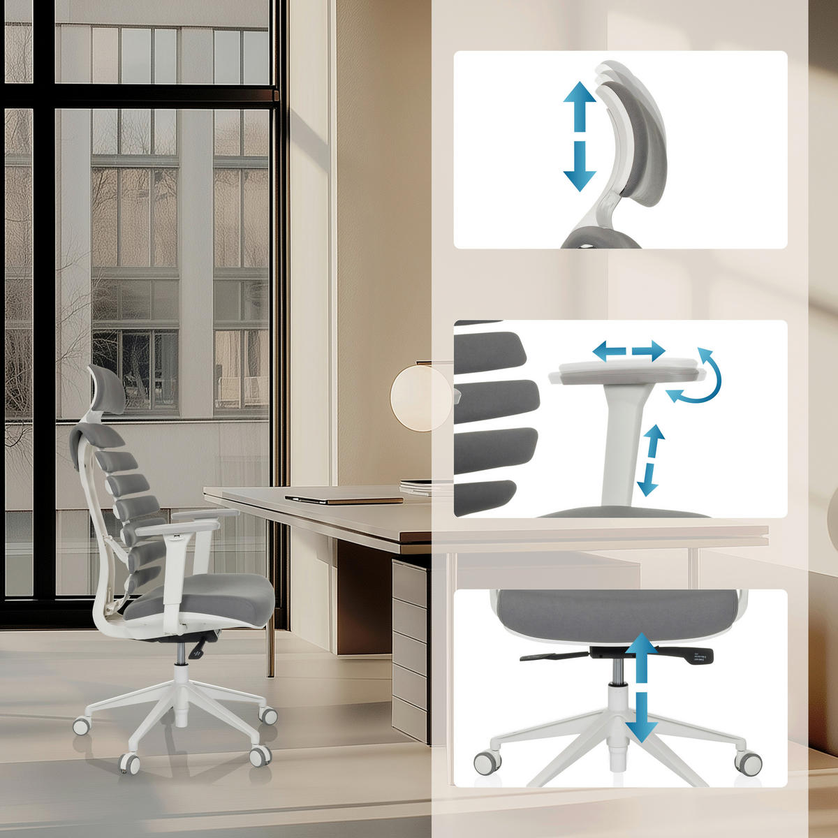 OTOČNÁ ŽIDLE, plochá tkanina, tmavě šedá - šedá/bílá, Moderní, textil/plast (67/116 - 133/65cm) - MID.YOU