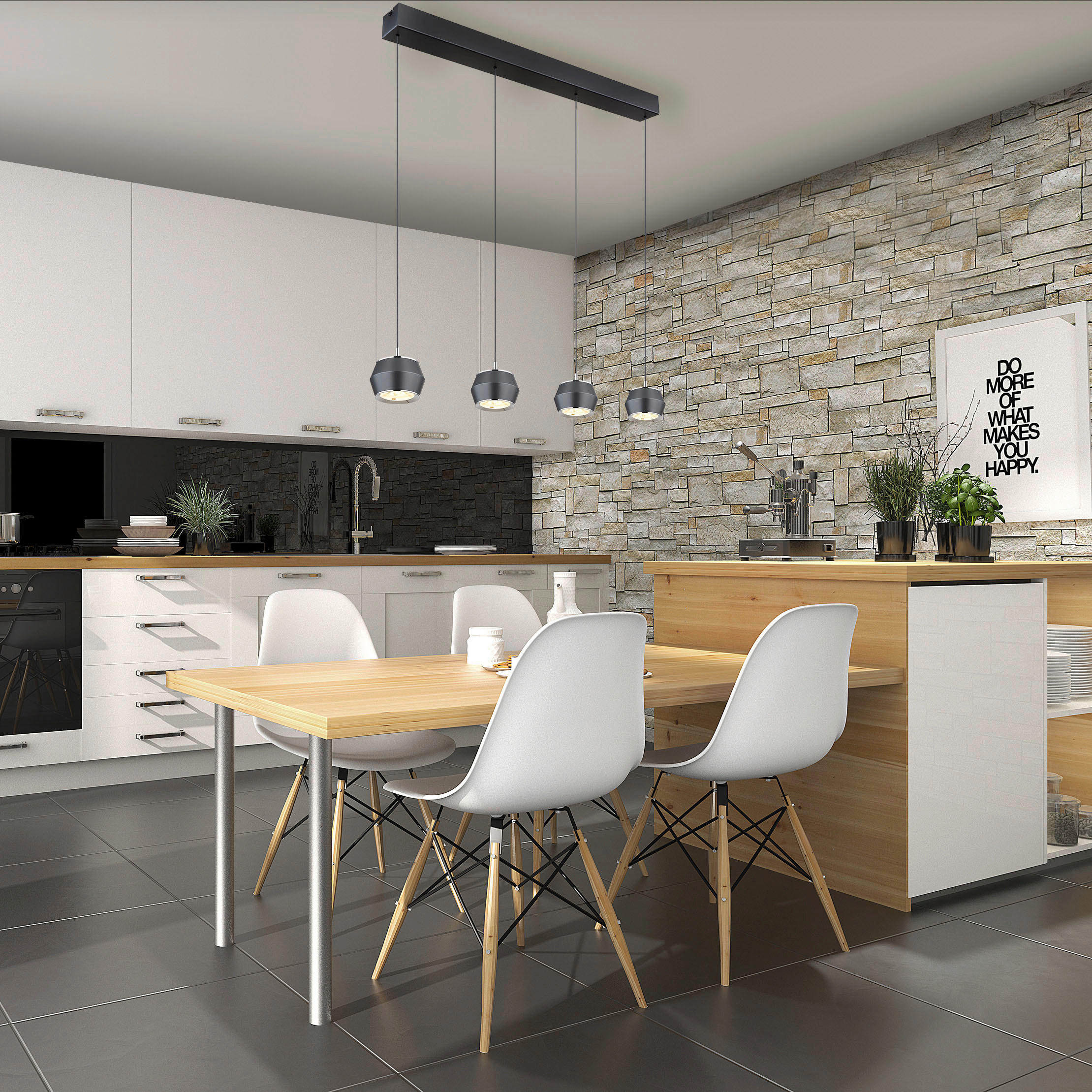 LAMPĂ SUSPENDATĂ CU LED 80,5/10/200 cm  - opal/gri, Design, plastic/metal (80,5/10/200cm)