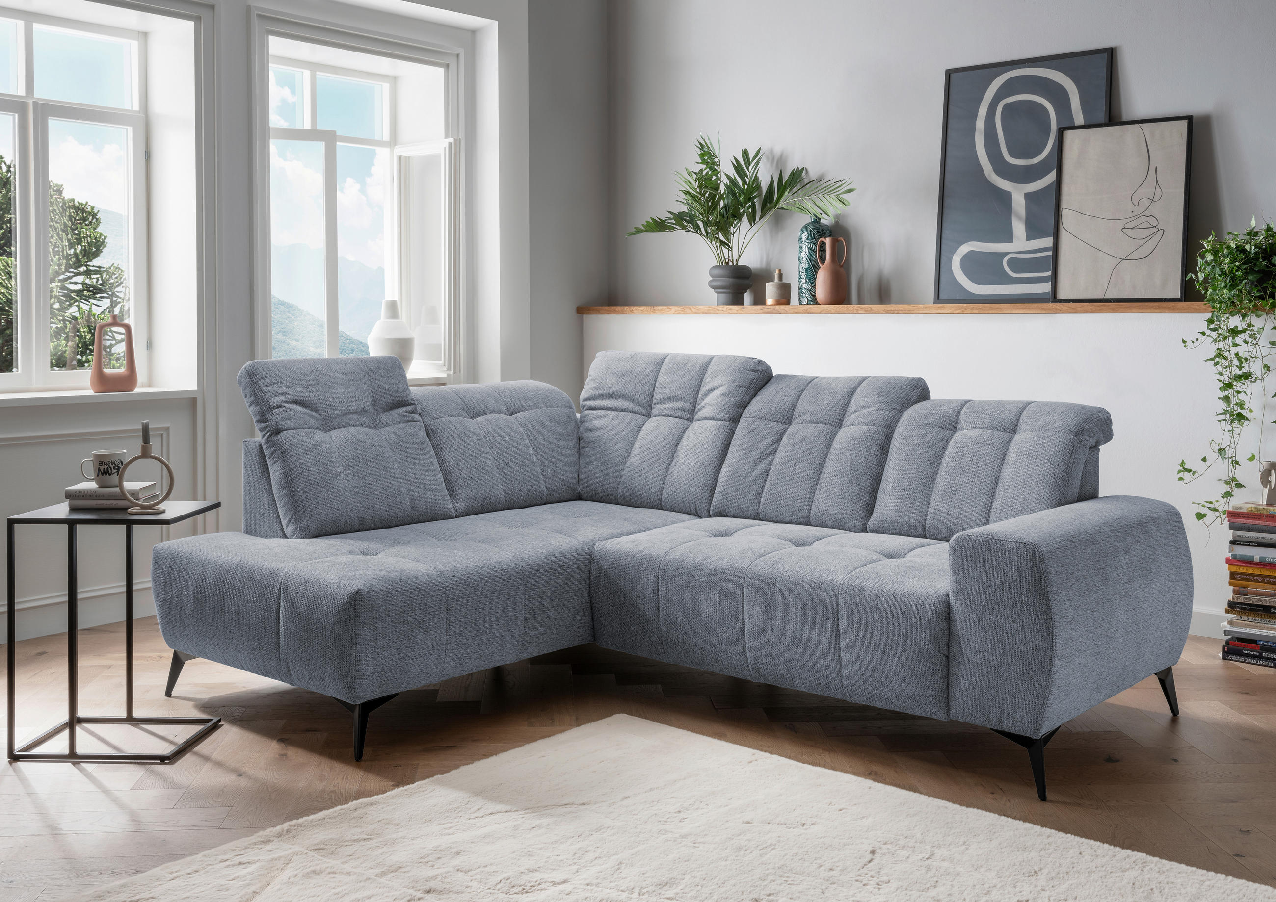ECKSOFA in Chenille Hellblau  - Schwarz/Hellblau, Modern, Textil/Metall (200/261cm) - Livetastic