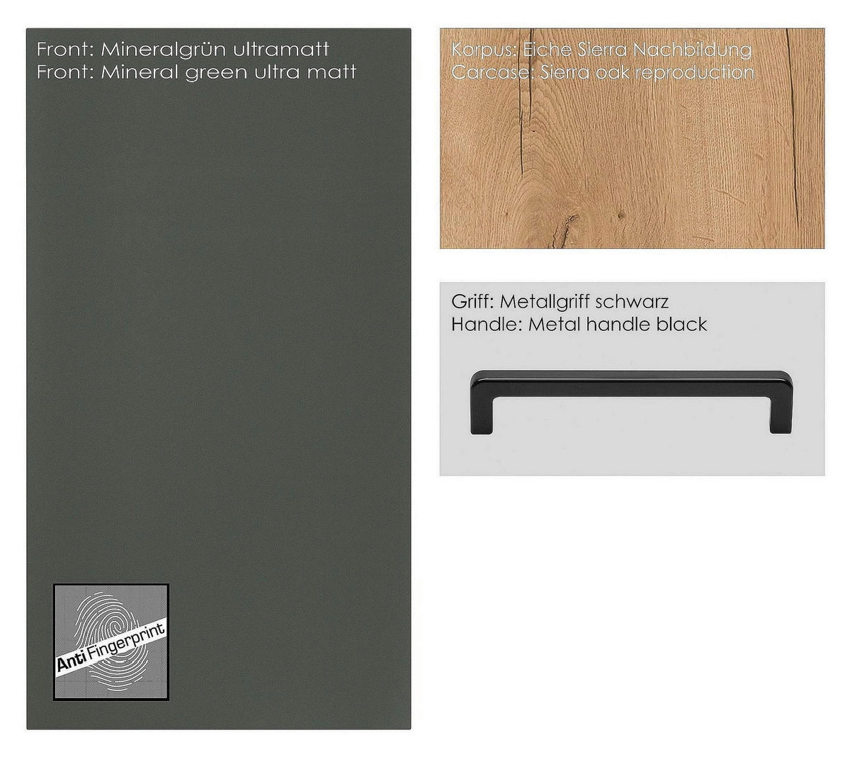 SCHUBKASTENUNTERSCHRANK 45/87/56 cm  in Grün, Eichefarben  - Eichefarben/Schwarz, MODERN, Holzwerkstoff/Metall (45/87/56cm) - Nobilia