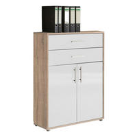 AKTENSCHRANK Sonoma Eiche, Weiß Hochglanz  - Weiß Hochglanz/Sonoma Eiche, MODERN, Holzwerkstoff (84,5/114/33cm) - MID.YOU