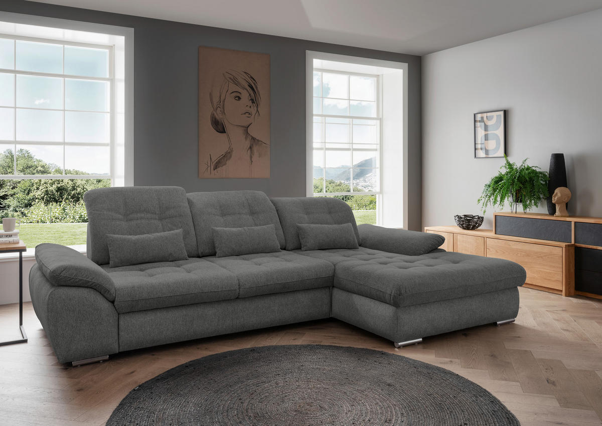ECKSOFA in Chenille Graubraun  - Chromfarben/Graubraun, Modern, Textil/Metall (314/184cm) - Livetastic