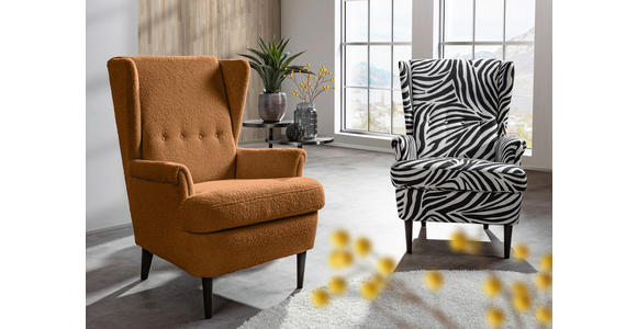 OHRENSESSEL Flachgewebe Rostfarben  - Rostfarben/Dunkelbraun, Design, Holz/Textil (72/104/85cm) - Carryhome