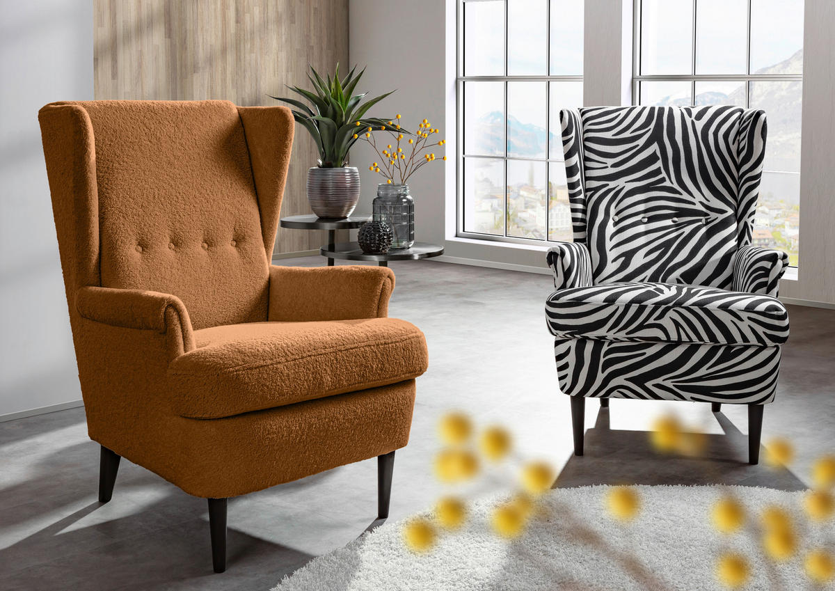OHRENSESSEL in Flachgewebe Rostfarben  - Rostfarben/Dunkelbraun, Design, Holz/Textil (72/104/85cm) - MID.YOU