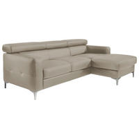 ECKSOFA 226/169 cm  in Echtleder Grau Kopfteilverstellung, Kopfstütze  226/169 cm  - Chromfarben/Grau, Design, Leder/Metall (226/169cm) - Livetastic