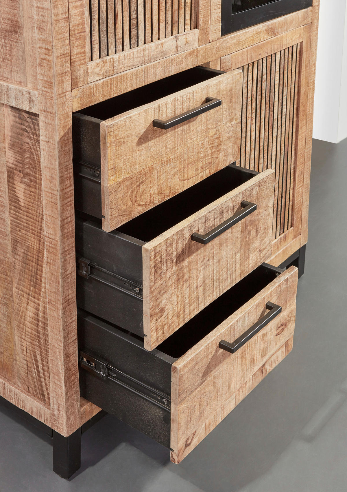 HIGHBOARD  in 95/145/43 cm  - Schwarz/Naturfarben, MODERN, Glas/Holz (95/145/43cm) - Livetastic