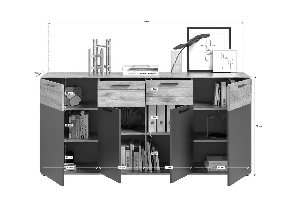 KOMODA, 180/87/40 cm - kompozitné drevo/plast (180/87/40cm) - MID.YOU