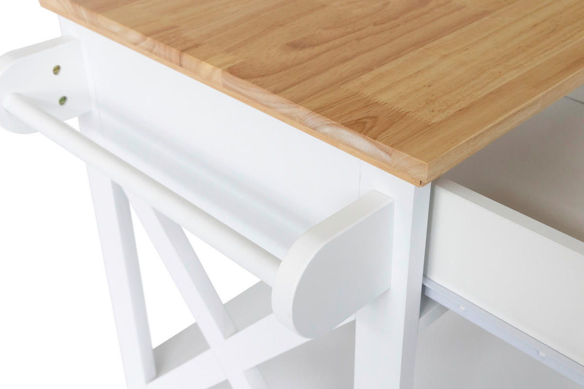 SERVIERWAGEN Kautschukholz vollmassiv Weiß  - Schwarz/Weiß, Basics, Holz/Holzwerkstoff (88/88/47cm) - MID.YOU