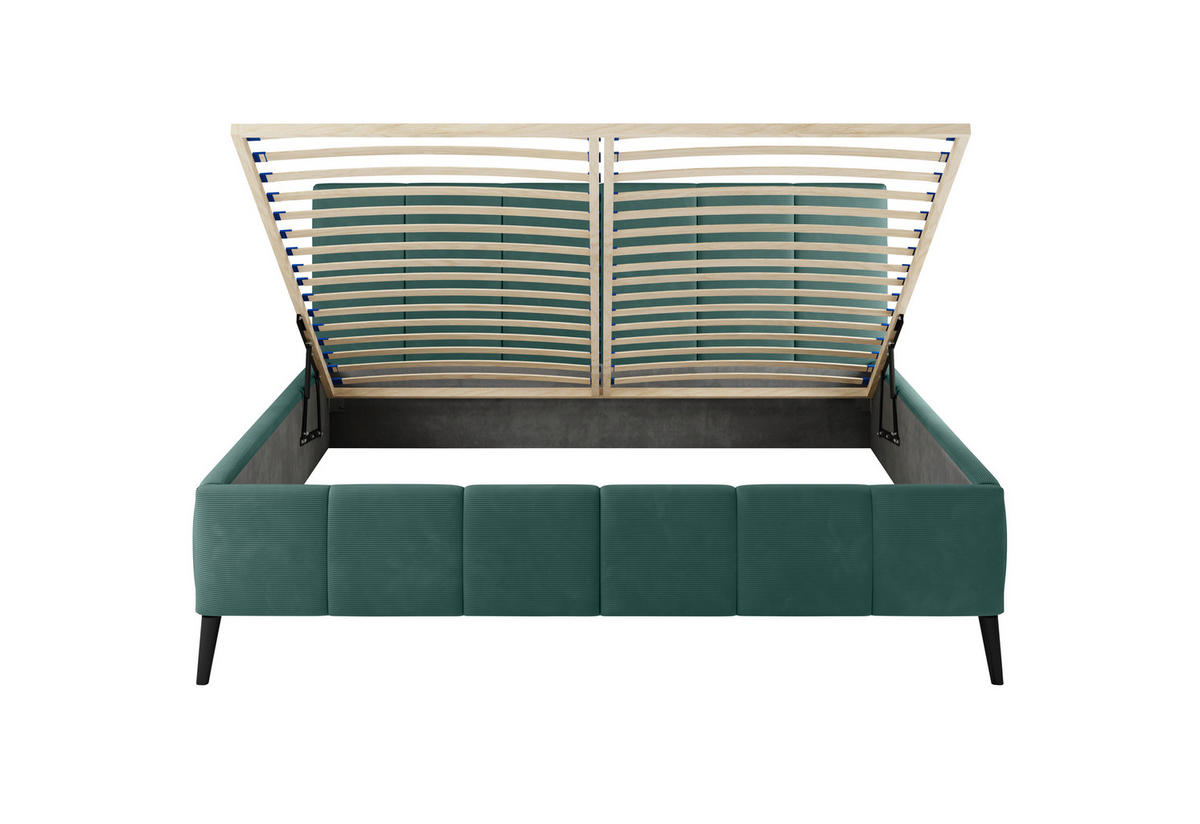 POLSTERBETT 160/200 cm, inkl. gepolstertes Kopfteil, Lattenrost,  in Dunkelgrün  - Dunkelgrün/Schwarz, Trend, Holz/Textil (160/200cm) - home24