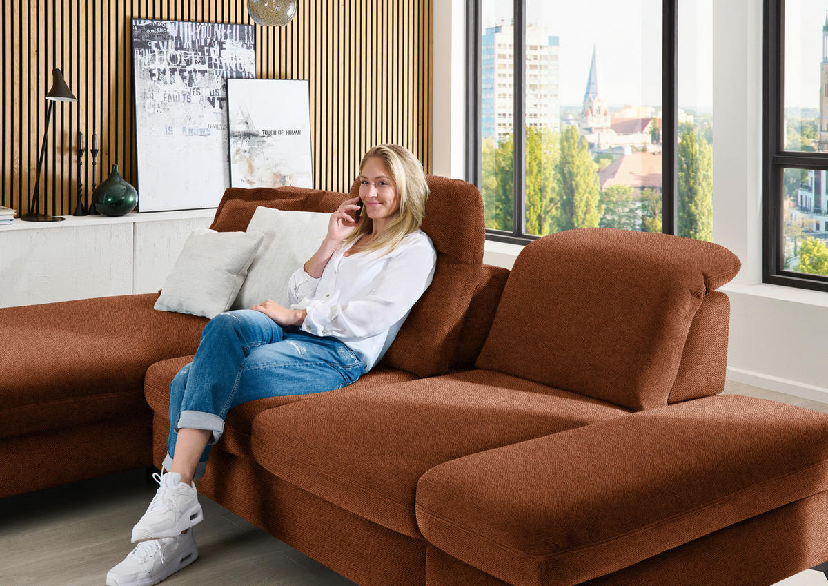 ECKSOFA  in Chenille Rostfarben  198/288 cm  - Rostfarben/Schwarz, Design, Textil/Metall (198/288cm) - Beldomo Style