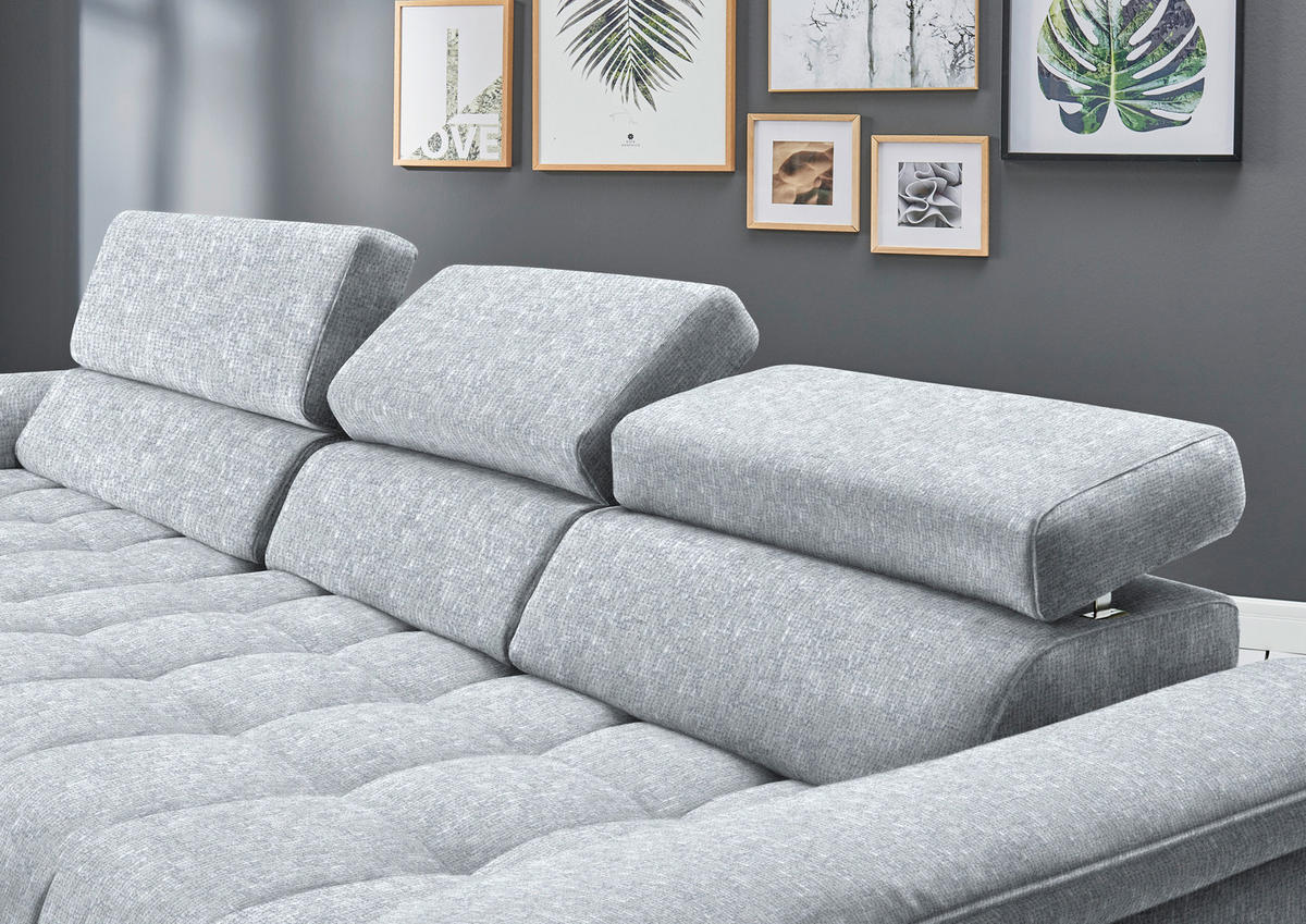 ECKSOFA in Chenille Hellgrau  190/329 cm  - Hellgrau/Schwarz, Design, Textil/Metall (190/329cm) - Beldomo Style