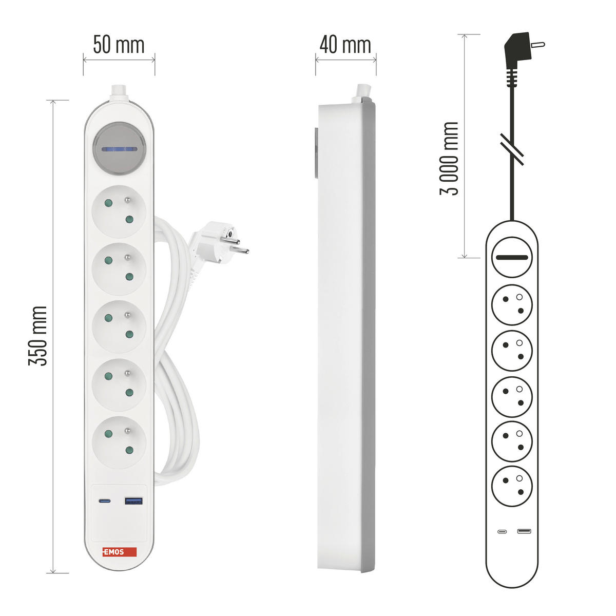 ZÁSUVKOVÁ LIŠTA   - červená, Basics, plast (5/35/4cm)
