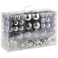 SADA VIANOČNÝCH GULÍ  111-dielne - sivá, Trend, plast (36/23/12cm) - X-Mas