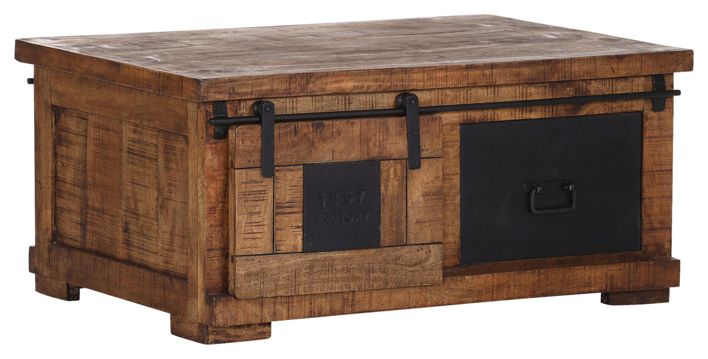 COUCHTISCH 100/70/45 cm Mangoholz massiv rechteckig Naturfarben, Schwarz Stauraum  - Schwarz/Naturfarben, KONVENTIONELL, Holz/Holzwerkstoff (100/70/45cm) - Landscape