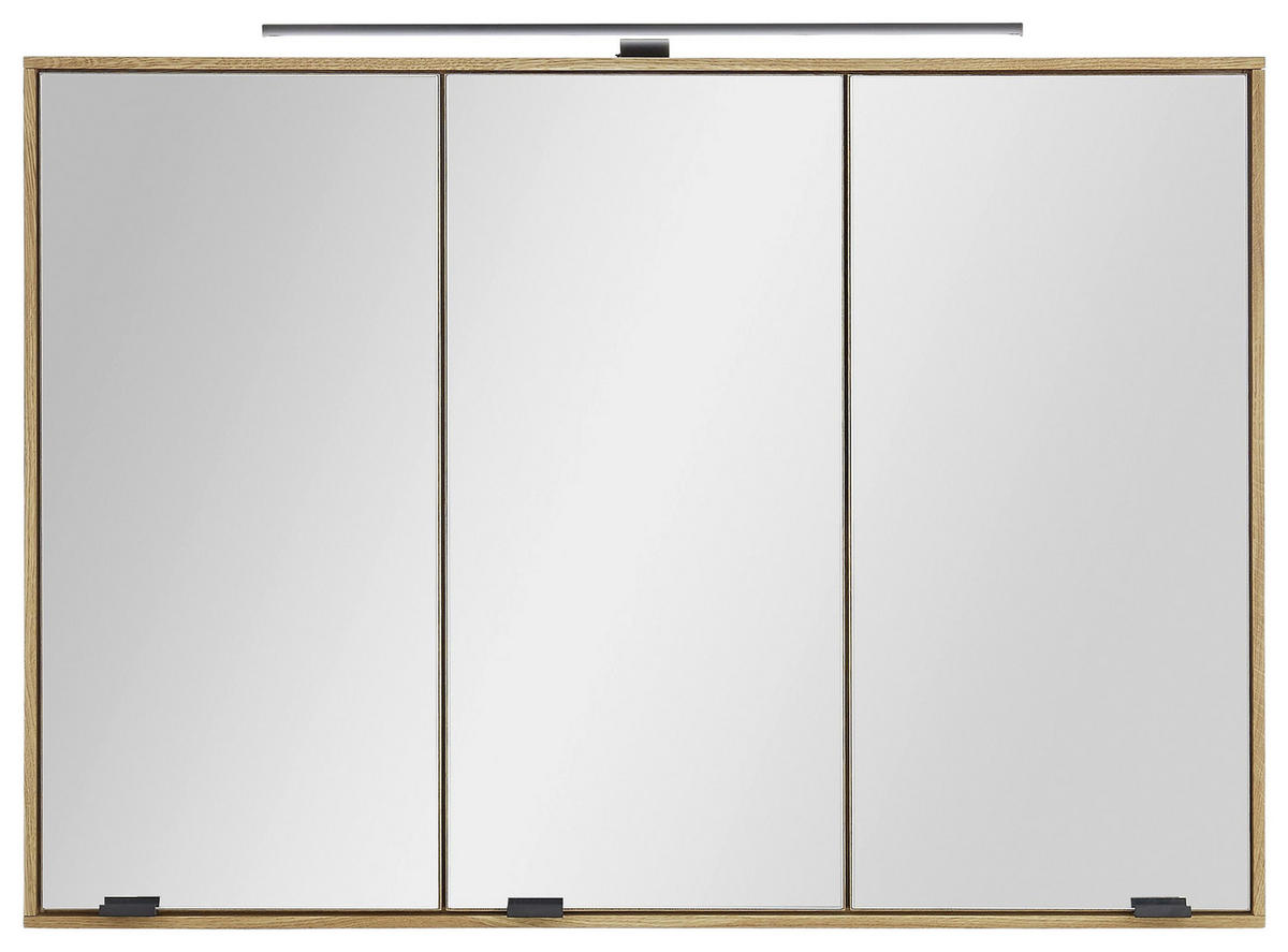 SPIEGELSCHRANK 100/70/20 cm  - Eichefarben/Schwarz, KONVENTIONELL, Glas/Holz (100/70/20cm) - Linea Natura