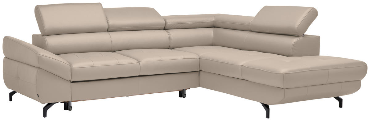 ECKSOFA in Echtleder Creme  - Creme/Schwarz, Design, Leder/Metall (270/220cm) - Novel