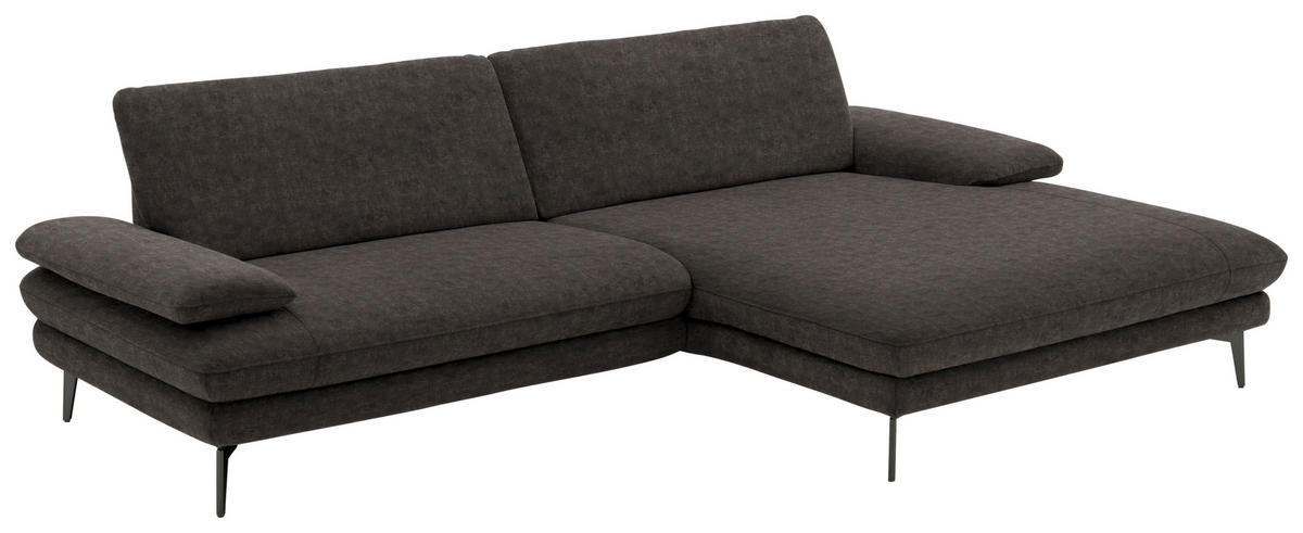 ECKSOFA in Velours Dunkelbraun  - Dunkelbraun/Schwarz, Design, Textil/Metall (284/184cm) - Dieter Knoll