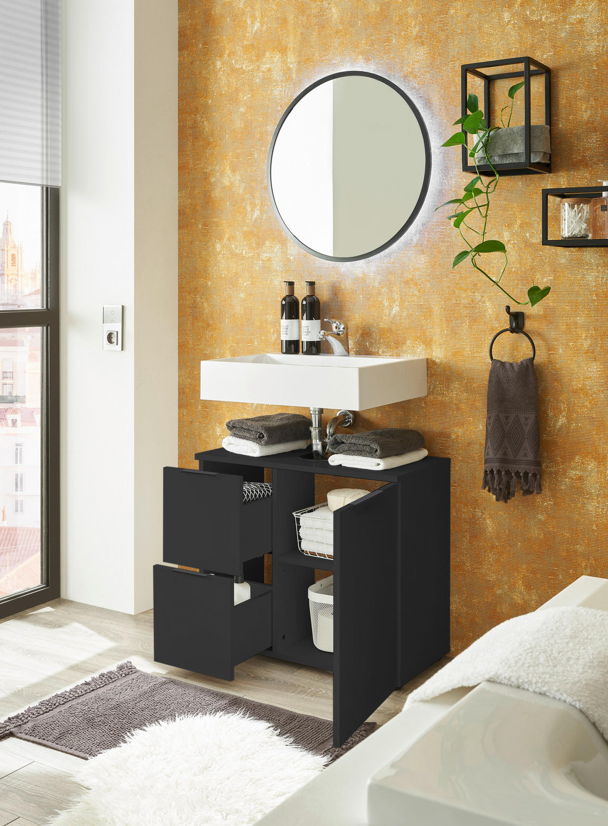 WASCHBECKENUNTERSCHRANK 70/60/35 cm  - Schwarz, KONVENTIONELL, Holzwerkstoff/Kunststoff (70/60/35cm) - Xora