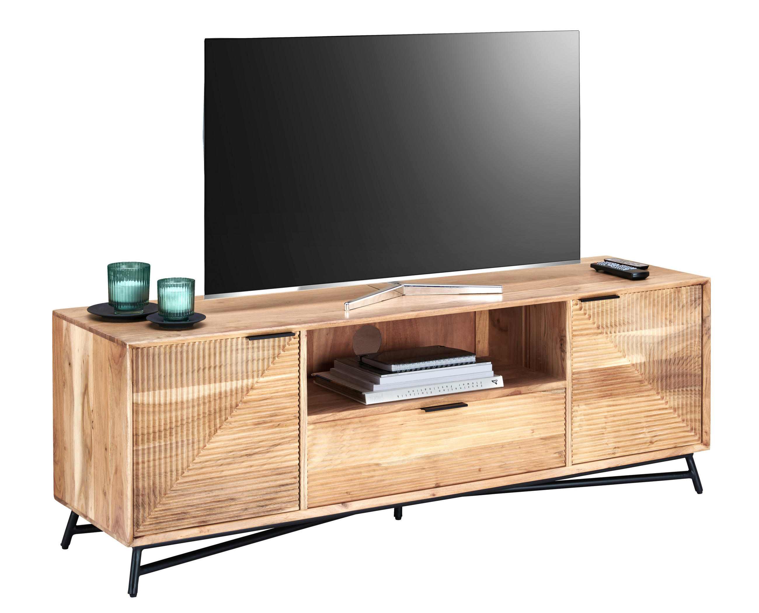 TV-SZEKRÉNY 145/50/40 cm  - akácia színű/fekete, Trend, fém/fa (145/50/40cm) - Ambia Home
