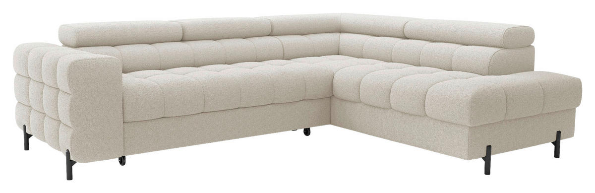 ECKSOFA FERUCCE Creme Teddystoff Bettkasten, Kopfteilverstellung  - Creme/Schwarz, Design, Textil/Metall (276/200cm) - MID.YOU