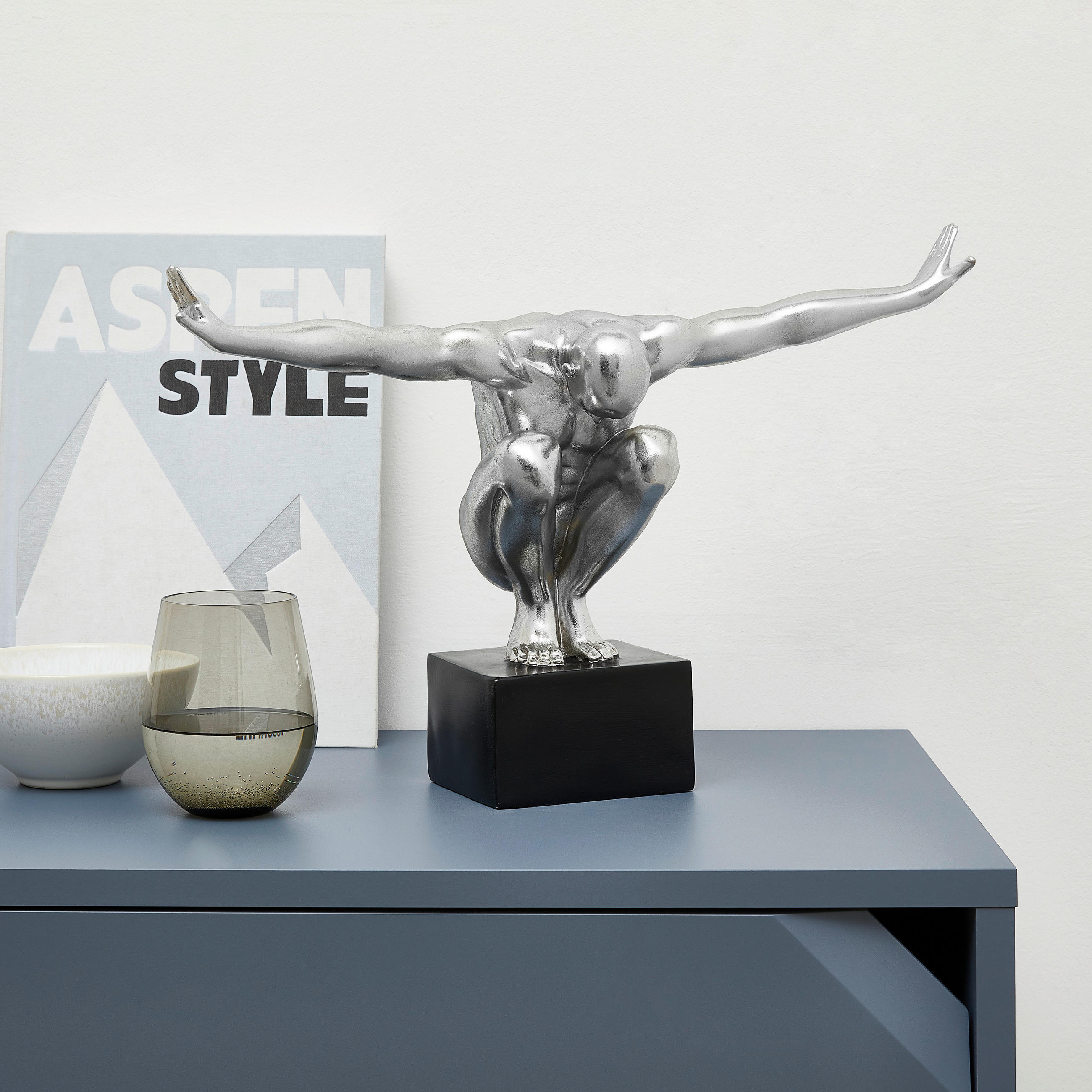 SKULPTUR - Silberfarben/Schwarz, Design, Kunststoff (50/16/34cm) - Ambia Home