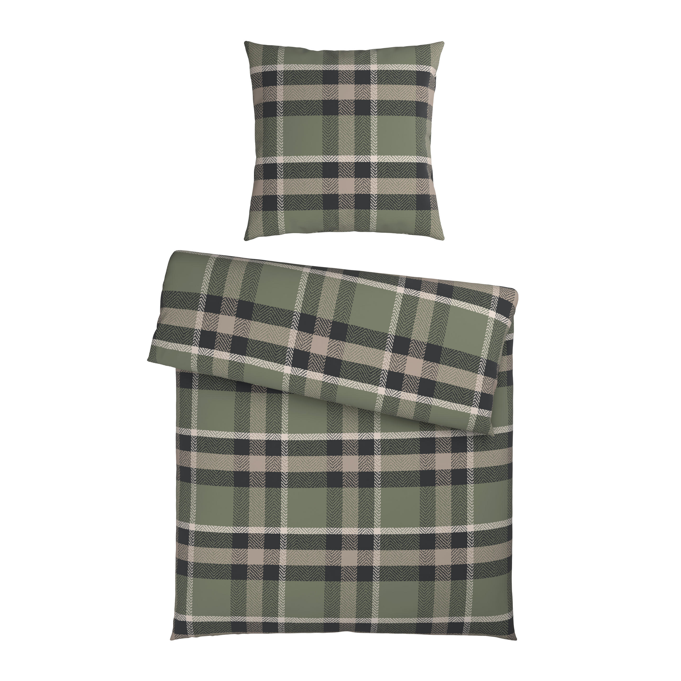 BETTWÄSCHE 2-teilig Flanell 155/220 cm  - Anthrazit/Grün, Textil (155/220cm) - Novel