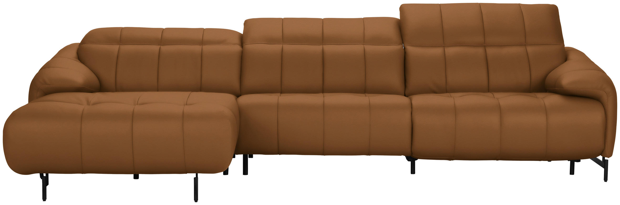 ECKSOFA in Echtleder Currygelb  - Currygelb/Cognac, Design, Leder/Metall (165/313cm) - Emilio Belluti
