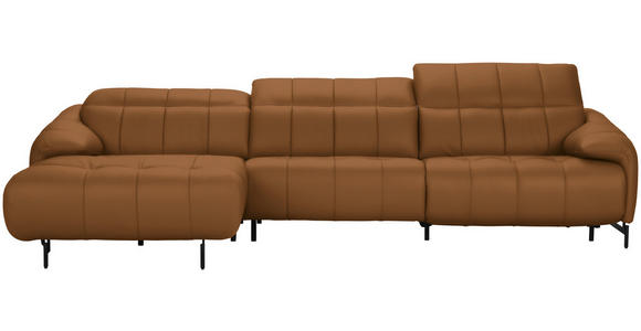 ECKSOFA in Echtleder Currygelb 165/313 cm - Currygelb/Cognac, Design, Leder/Metall (165/313cm) - Emilio Belluti