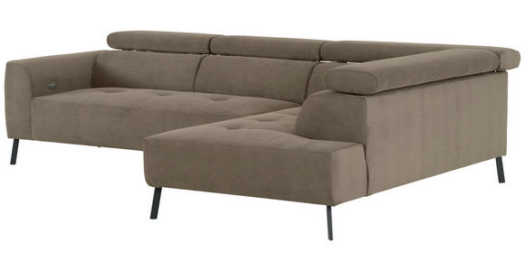 ECKSOFA Graubraun Feincord - Graubraun/Schwarz, Design, Textil/Metall (280/205cm) - Xora