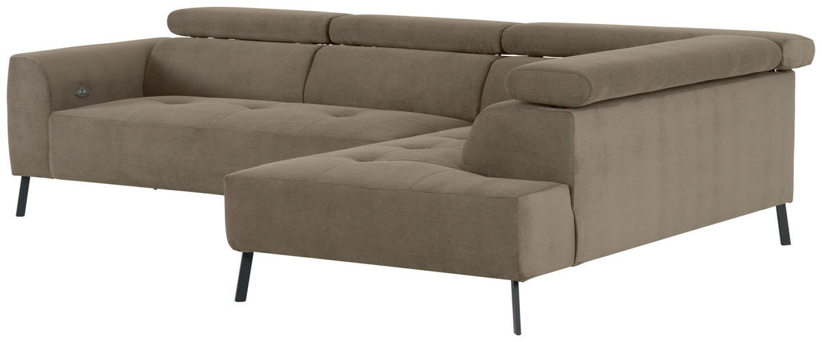 ECKSOFA in Feincord Graubraun  280/205 cm  - Graubraun/Schwarz, Design, Textil/Metall (280/205cm) - Xora