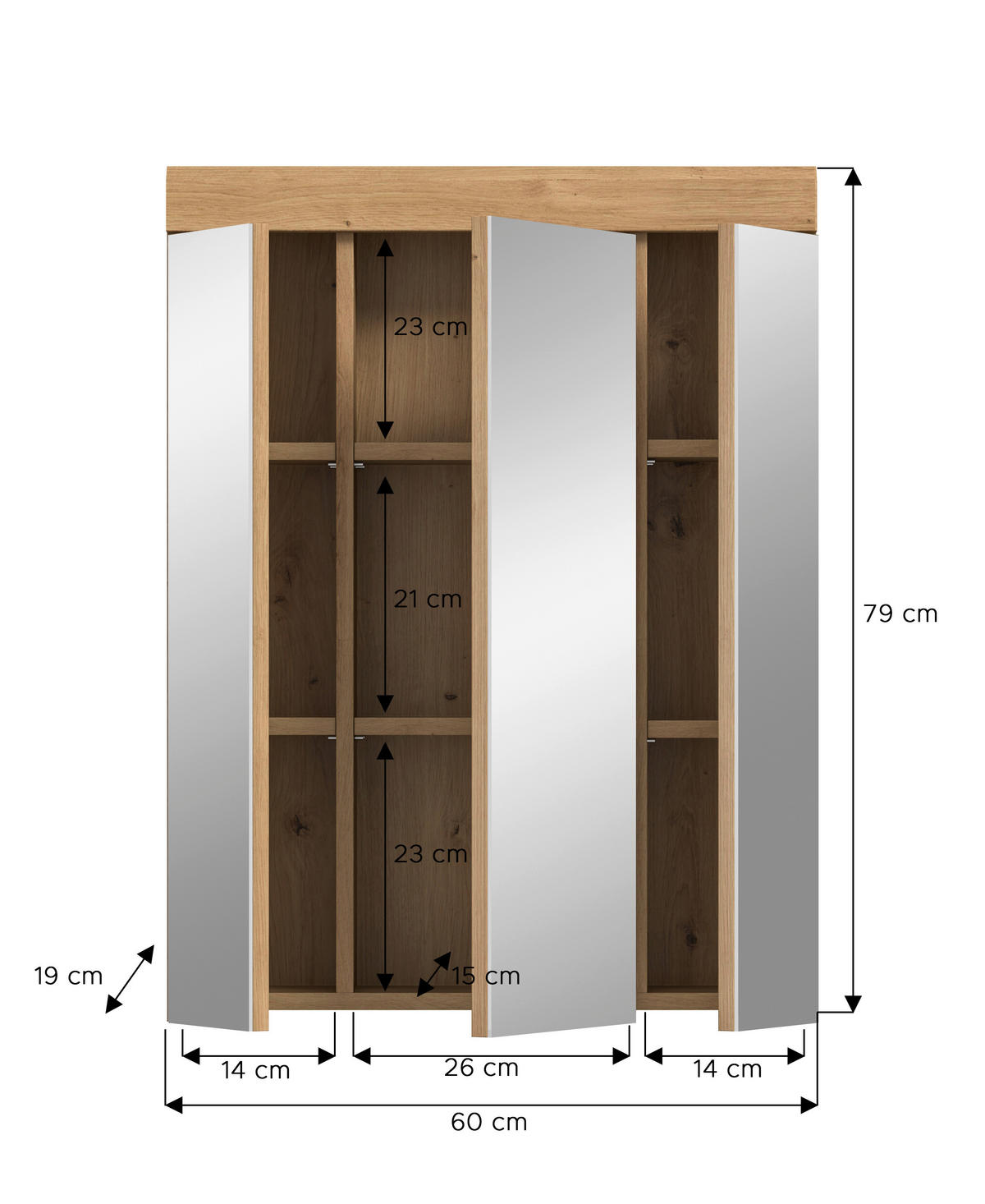 SPIEGELSCHRANK 60/79/18 cm  - Eiche Artisan, MODERN, Glas/Holzwerkstoff (60/79/18cm) - MID.YOU