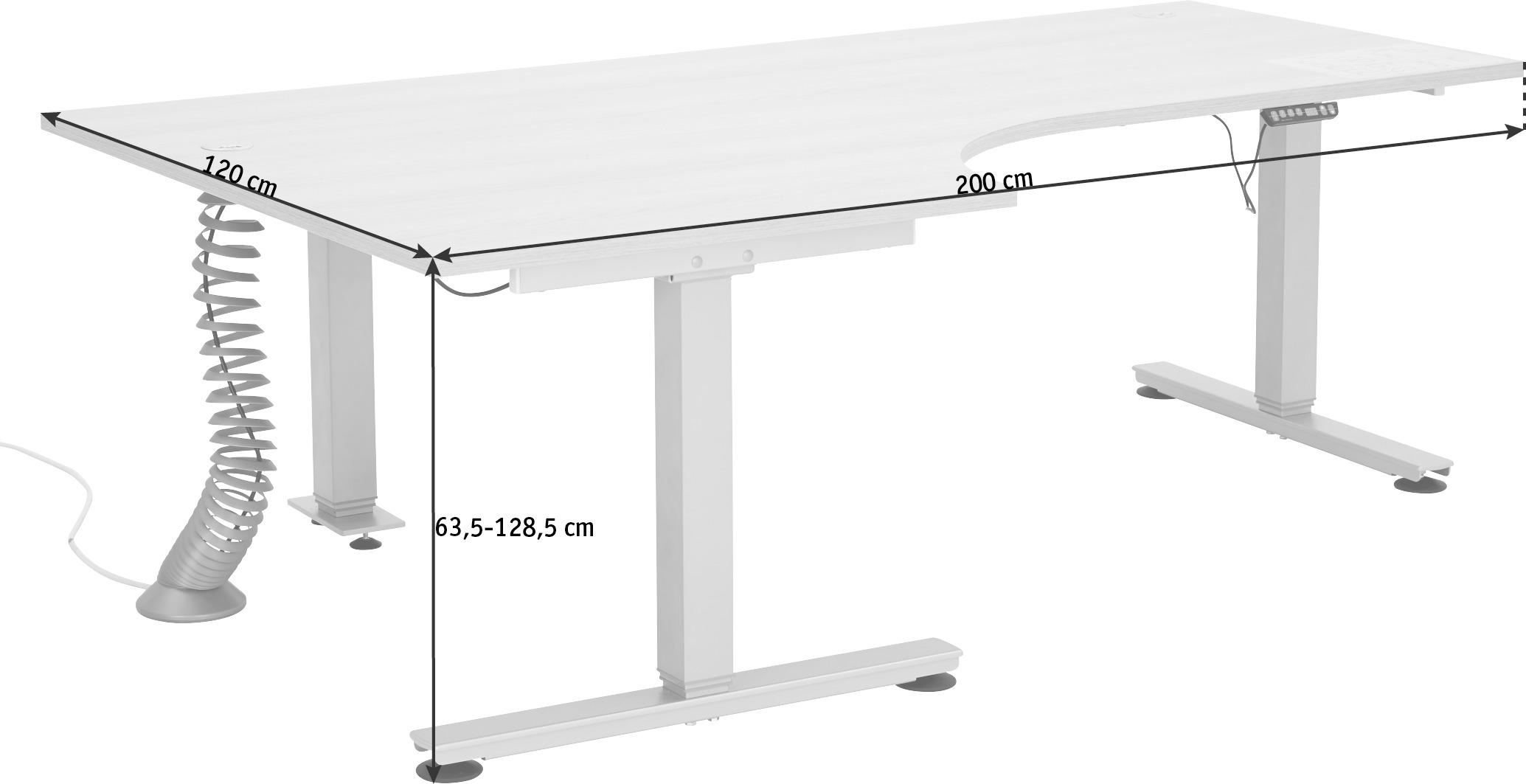 SCHREIBTISCH höhenverstellbar, seitenverkehrt montierbar  - Eichefarben/Silberfarben, KONVENTIONELL, Holzwerkstoff/Metall (200/120/63,5-128,5cm) - Venda