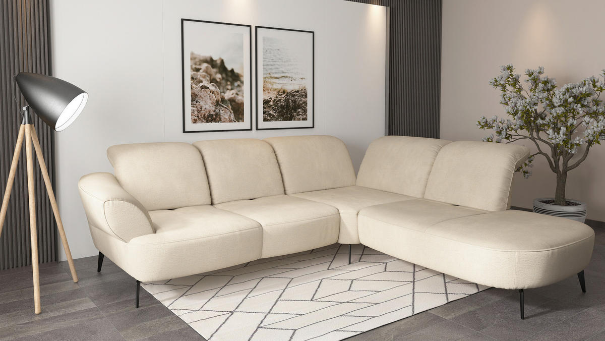 ECKSOFA in Chenille Sandfarben  302/270 cm  - Sandfarben/Schwarz, MODERN, Textil/Metall (302/270cm) - Sit & More